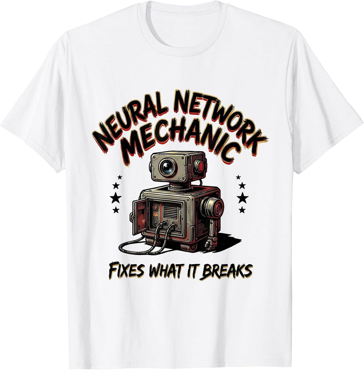 Men's Neural Network Mechanic — Fixes What It Breaks Funny Tech T-Shirt - White