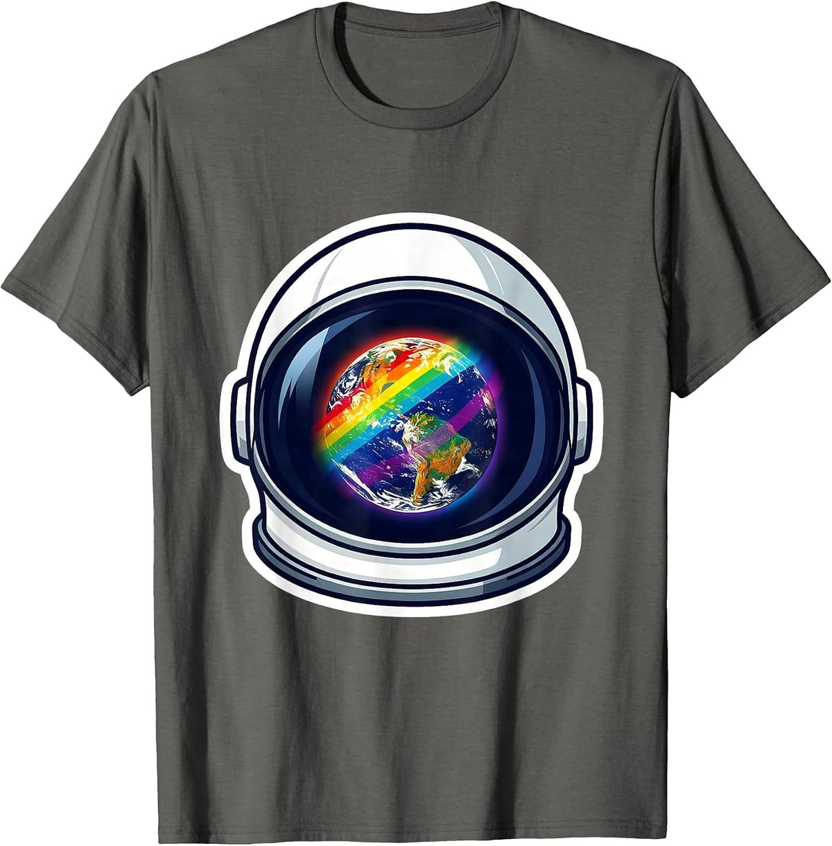 Pride Flag Astronaut Rainbow Earth Reflection T-Shirt - Asphalt Grey