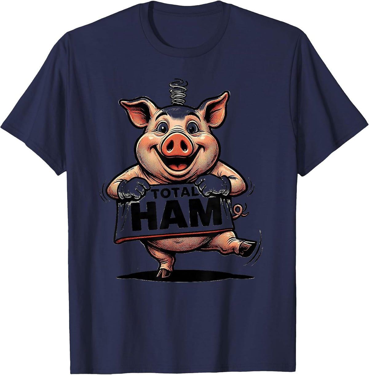 Total Ham Retro Cartoon Pig Lover Farm Animal Humor T-Shirt - Navy Blue
