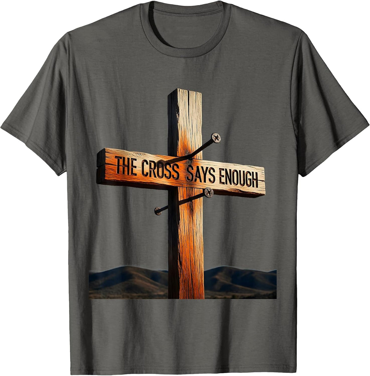 3 Nails Cross The Cross Says Enough Design T-Shirt - Asphalt Grey