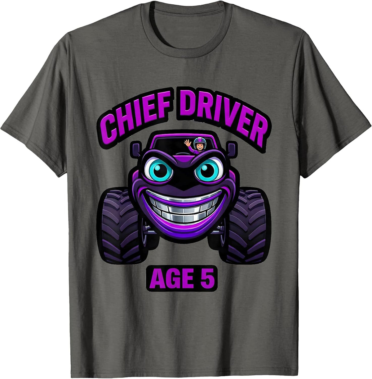 Men's Chief Driver Age 5 Monster Truck Birthday Girl Party T-Shirt - Asphalt Grey