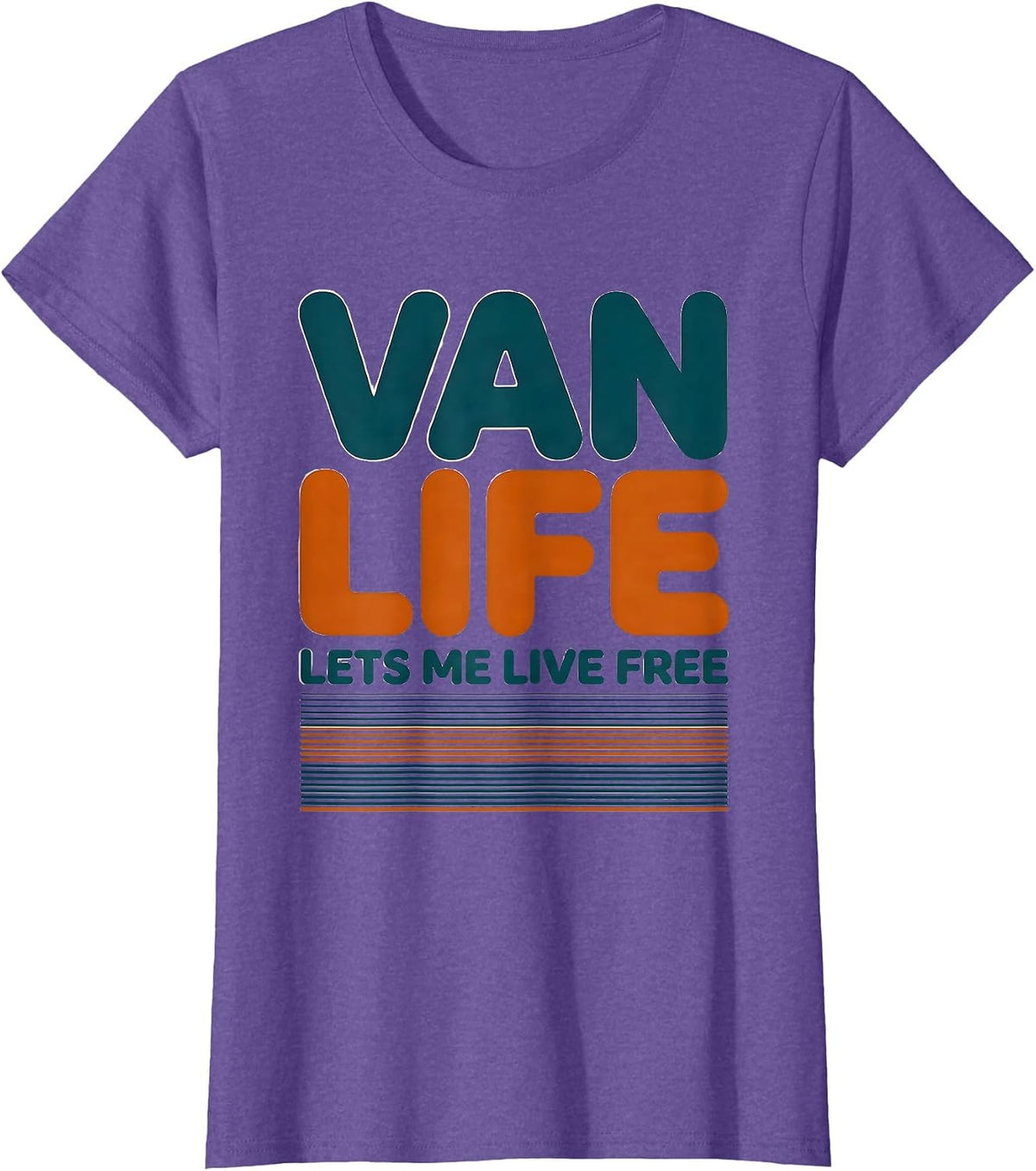 Women's Van Life Lets Me Live Free Retro Van Dwellers Road Trip T-Shirt - Purple Heather