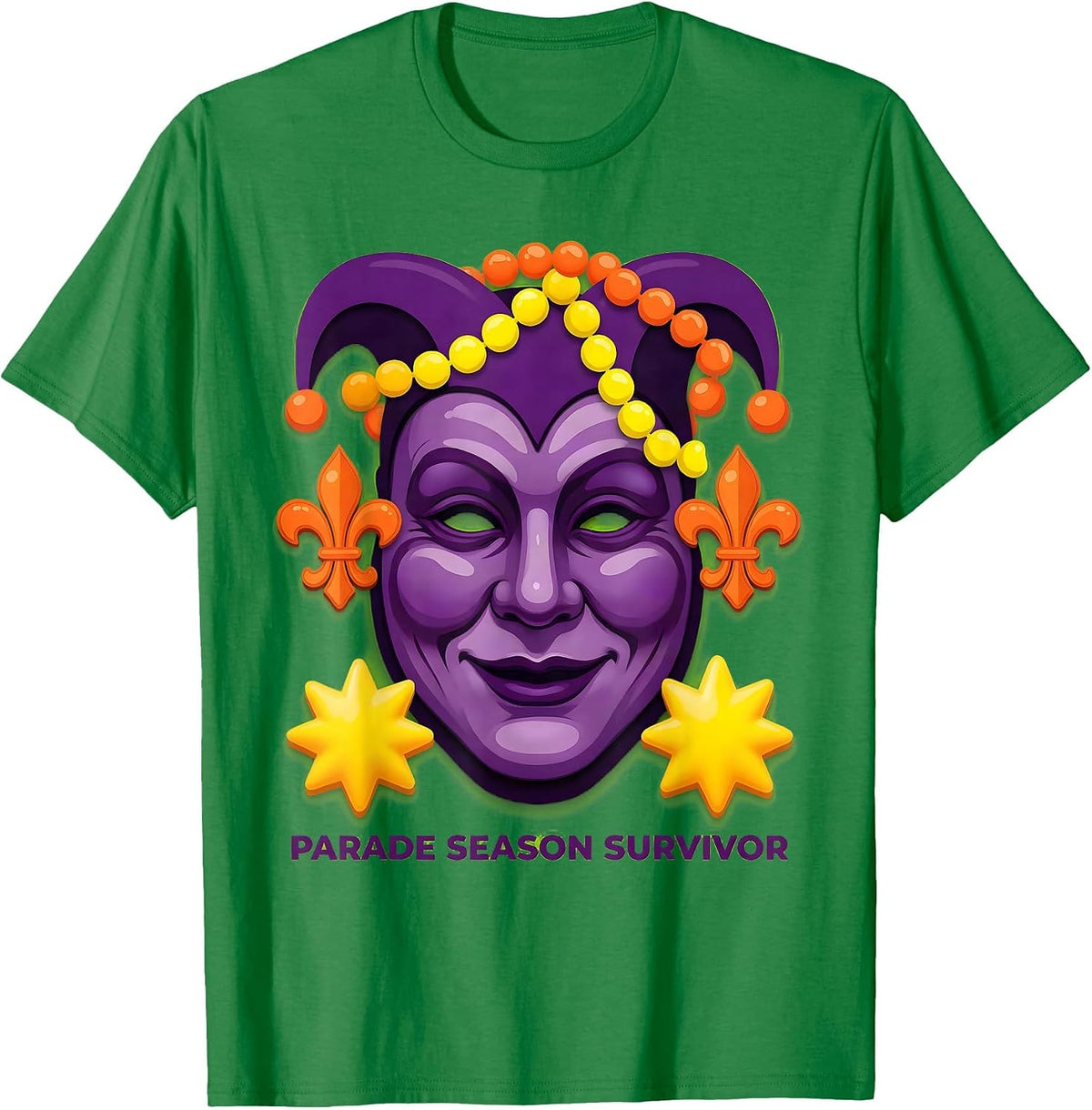 Men's Parade Season Survivor Mardi Gras Design T-Shirt - Kelly Green