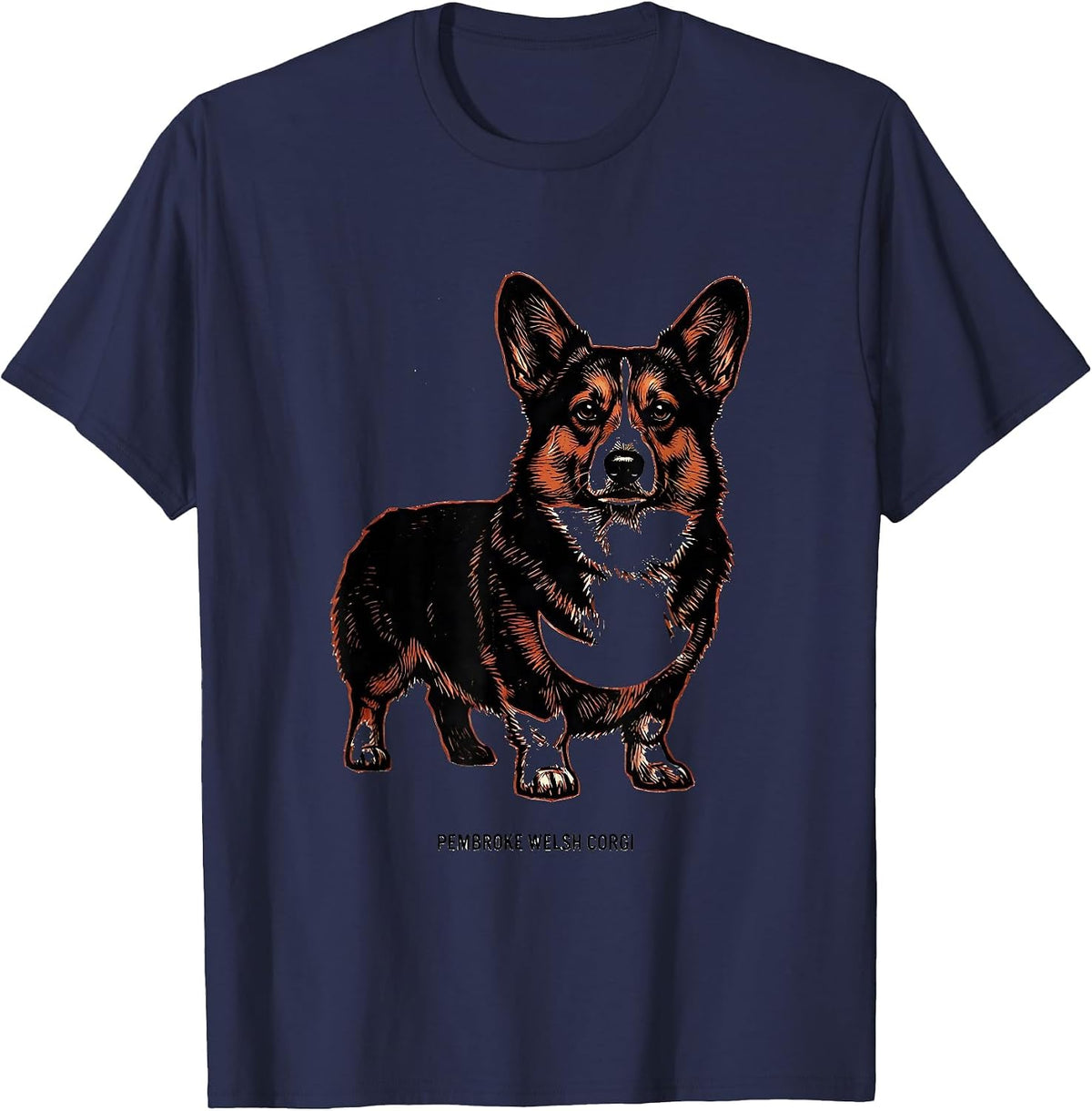 Pembroke Welsh Corgi Minimalist Badge Patch Line Art T-Shirt - Navy Blue