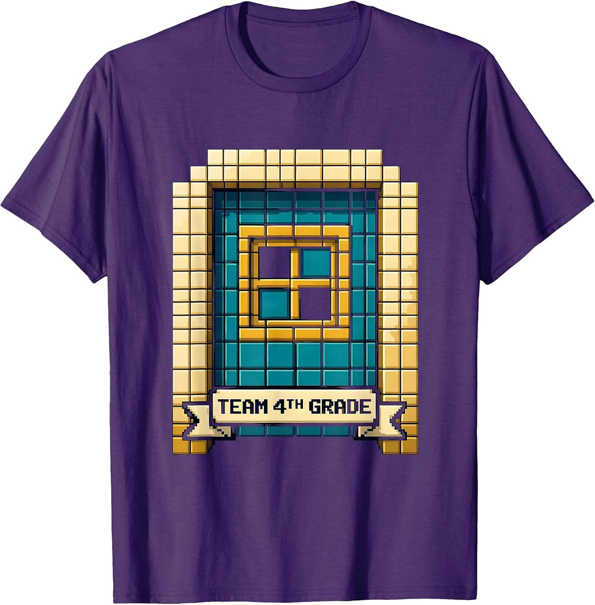 Men's Team 4th Grade Pixel Art Back to School Student Teacher T-Shirt - Purple