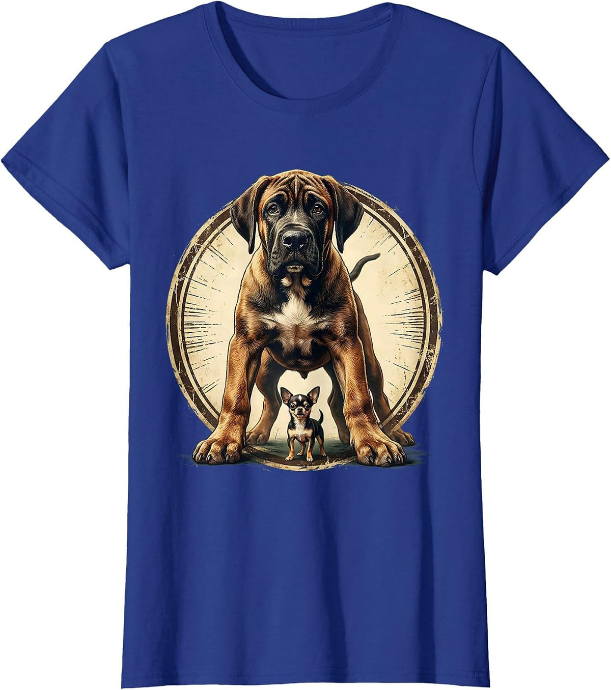 Women's Big Little Great Dane and Chihuahua Dog Design T-Shirt - Royal Blue
