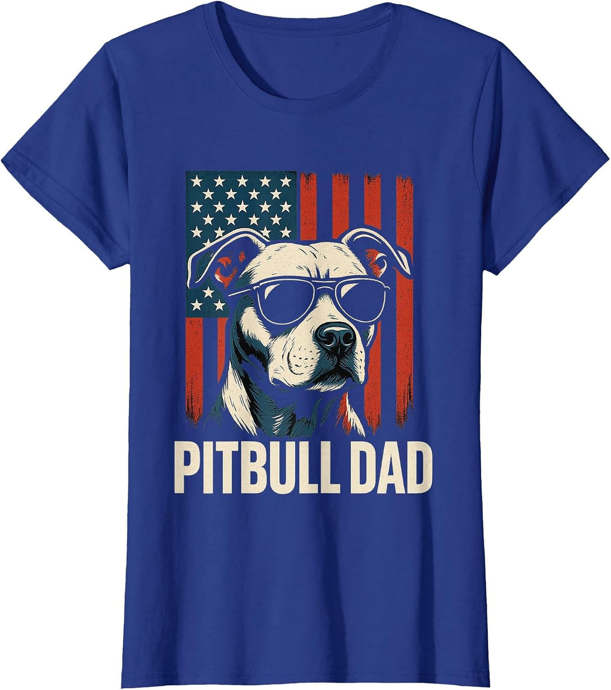Pitbull Dad Men Pitbull Lover for Dog Dad American Flag T-Shirt - Royal Blue