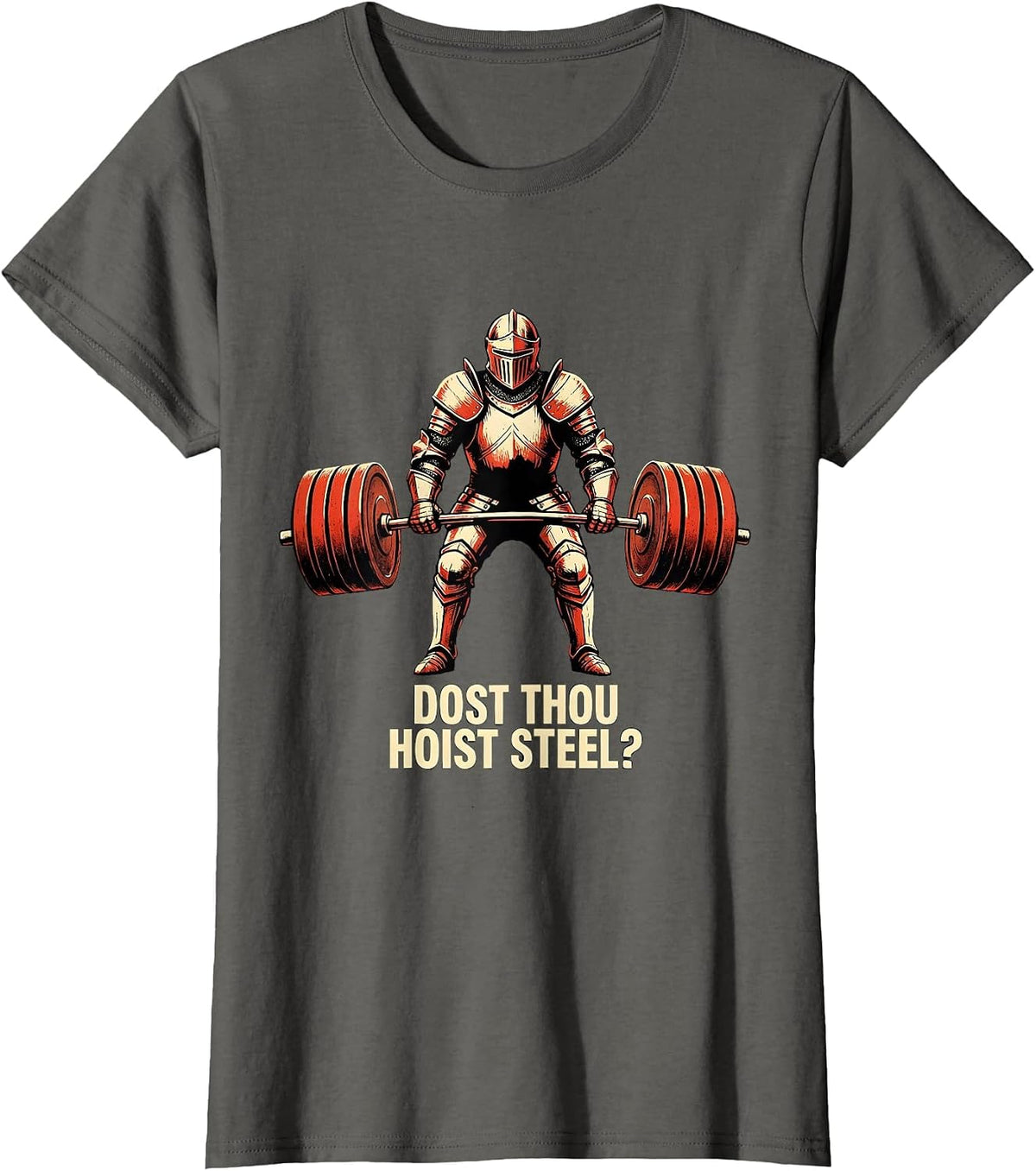 Women's Dost Thou Hoist Steel Stencil Graphic Funny Gym Medieval T-Shirt - Asphalt Grey