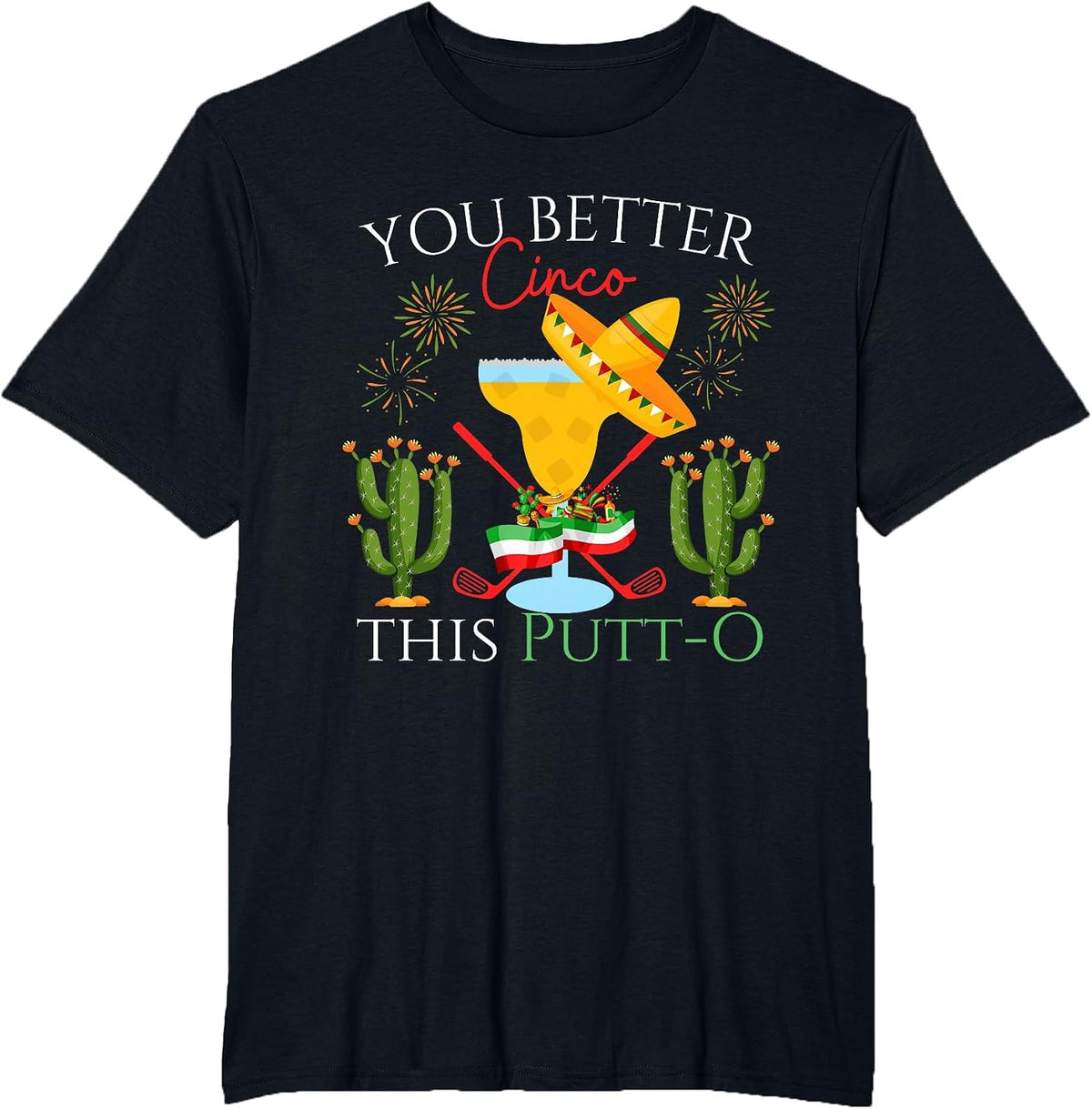 Cinco De Mayo Golf Golfer Drinking Margaritas Tequila T-Shirt - Black
