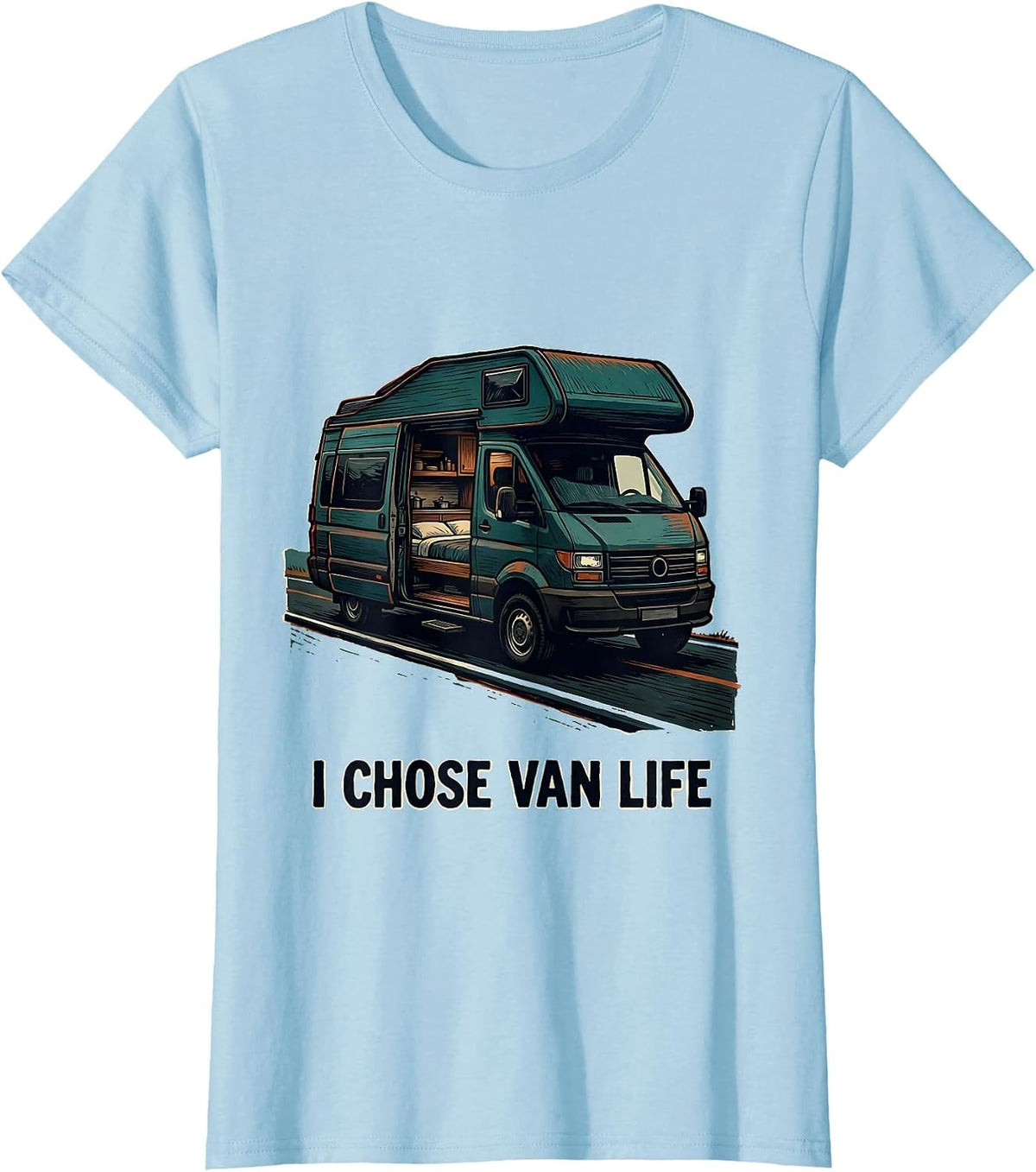 Women's I Chose Van Life Retro Van Life Nomad Travel Pride T-Shirt - Baby Blue