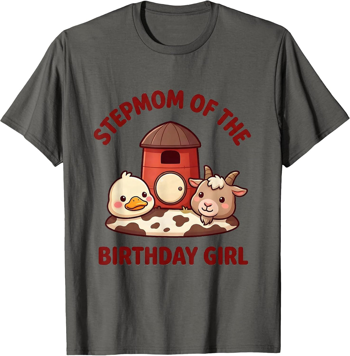 Men's Stepmom Of The Birthday Girl Cute Kawaii Farm Animal 2nd T-Shirt - Asphalt Grey