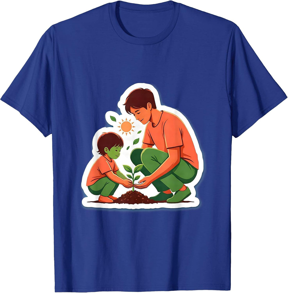 Daycare Teacher and Child Planting Seedling Together T-Shirt - Royal Blue