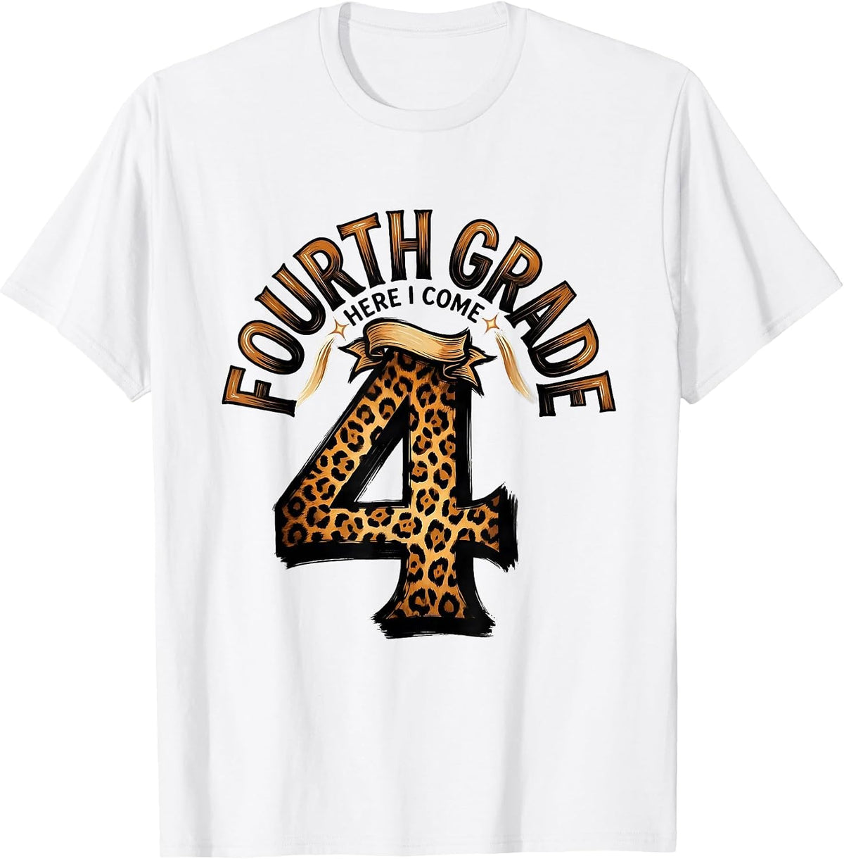 Men's Fourth Grade Here I Come Leopard Print Teacher Back T-Shirt - White