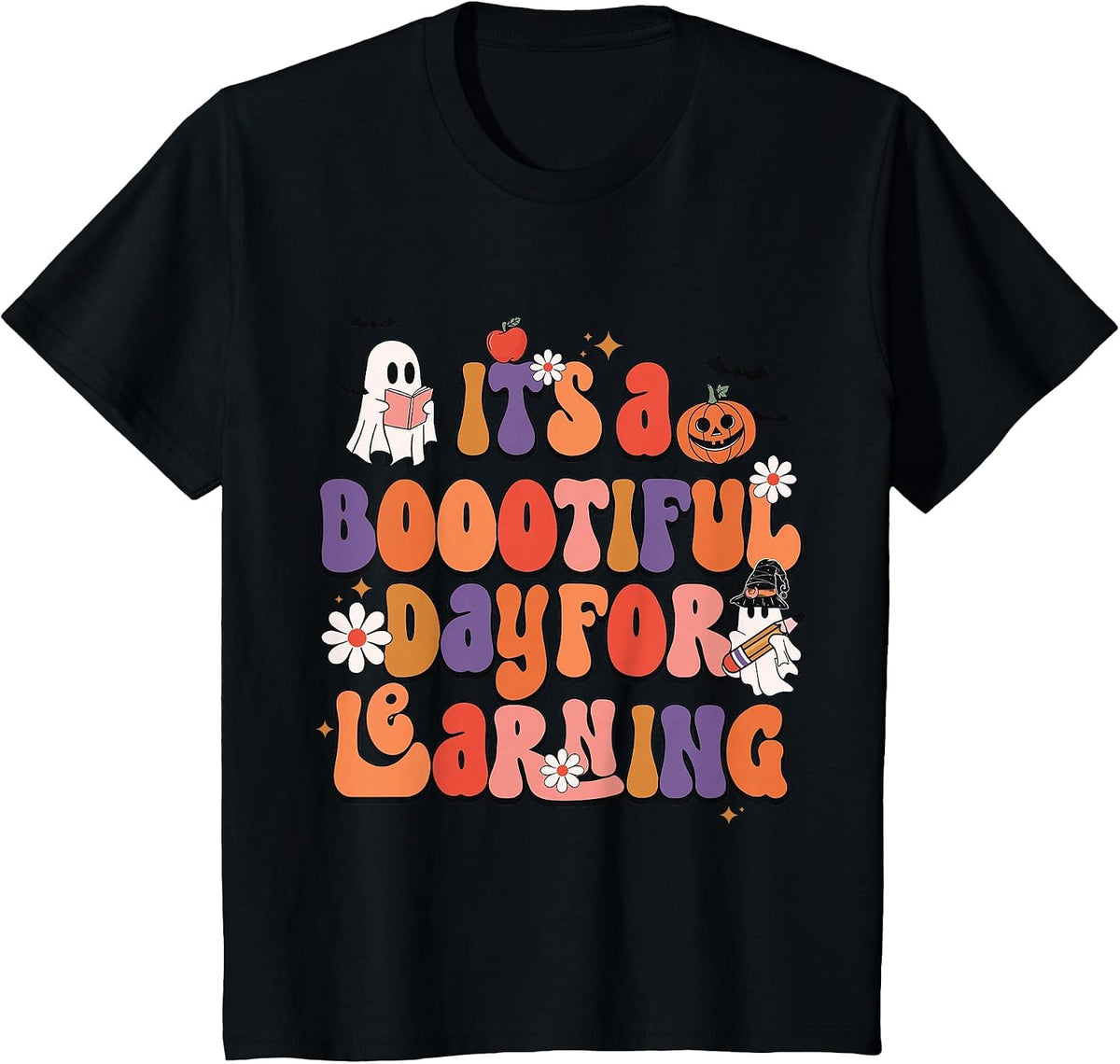 It's A Bootiful Day for Learning Cute Teacher Halloween T-Shirt - Black