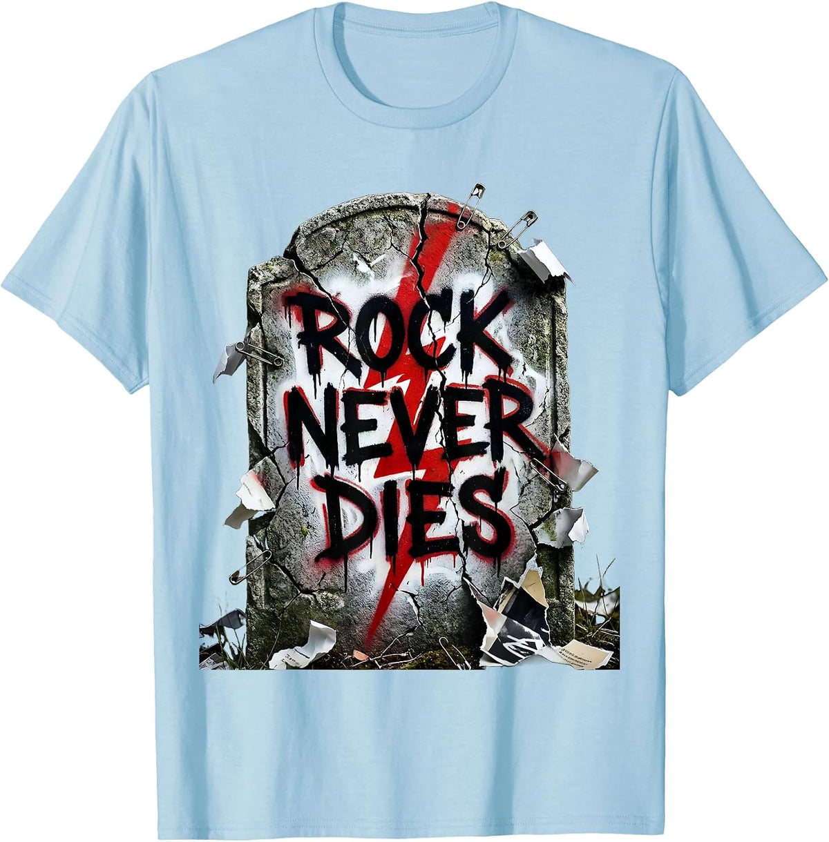 Men's Rock Never Dies Bold Graphic Music Design T-Shirt - Baby Blue