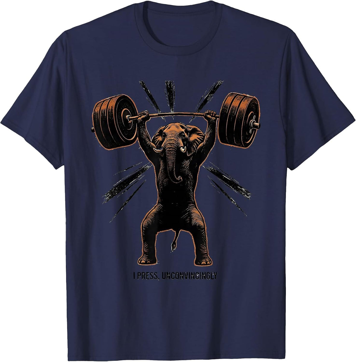 I Press, Unconvincingly Funny Gym Workout Weightlifting T-Shirt - Navy Blue