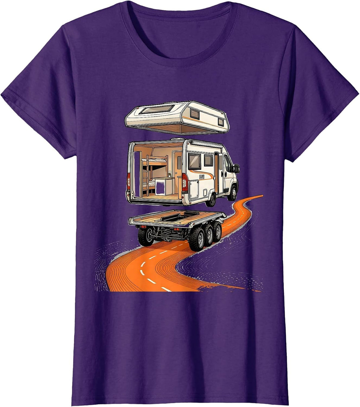 Women's Camper Van Exploded View Retro Van Life Nomads T-Shirt - Purple