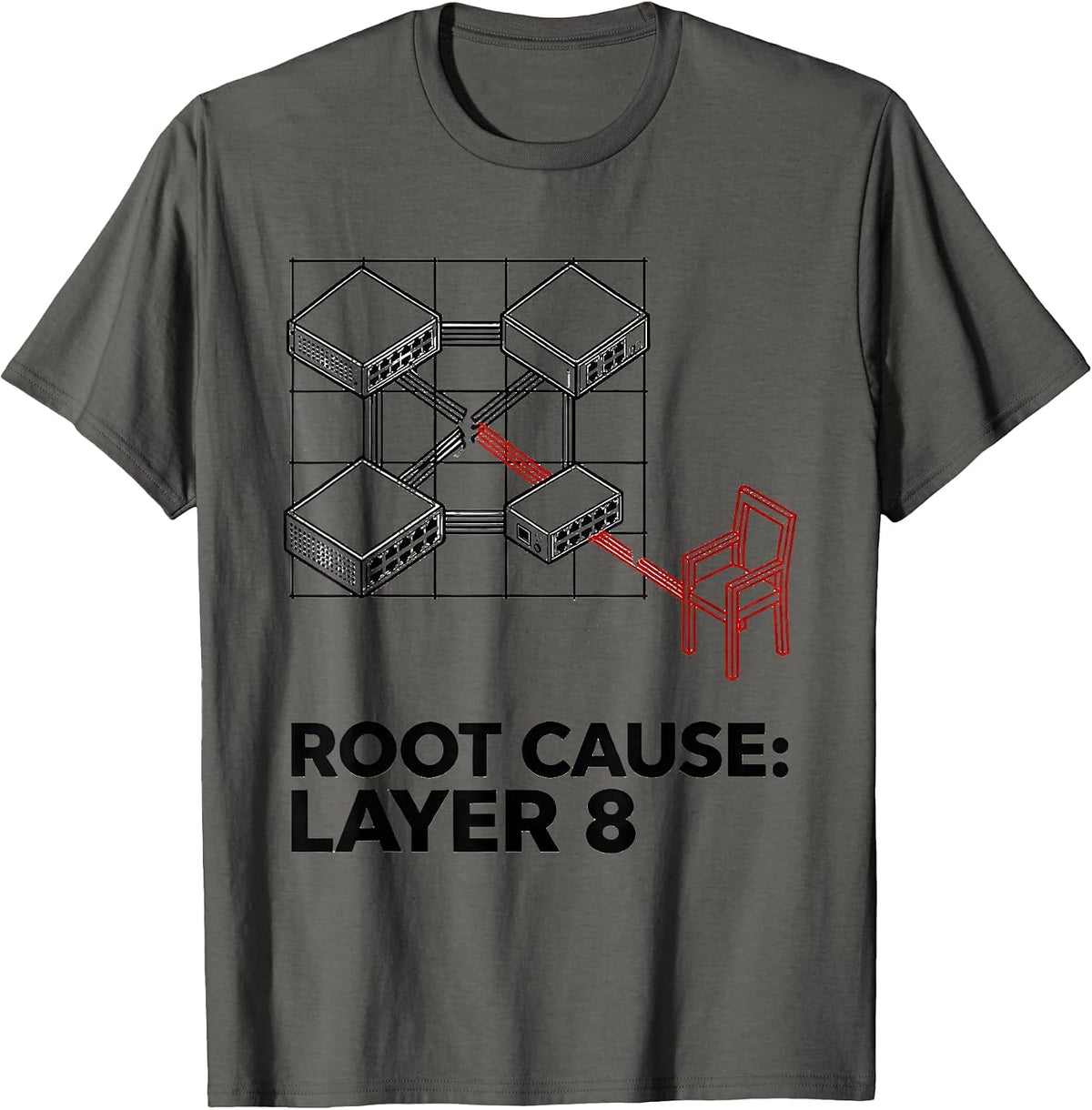 Root Cause Layer 8 Funny IT Tech Support Sysadmin Humor T-Shirt - Asphalt Grey