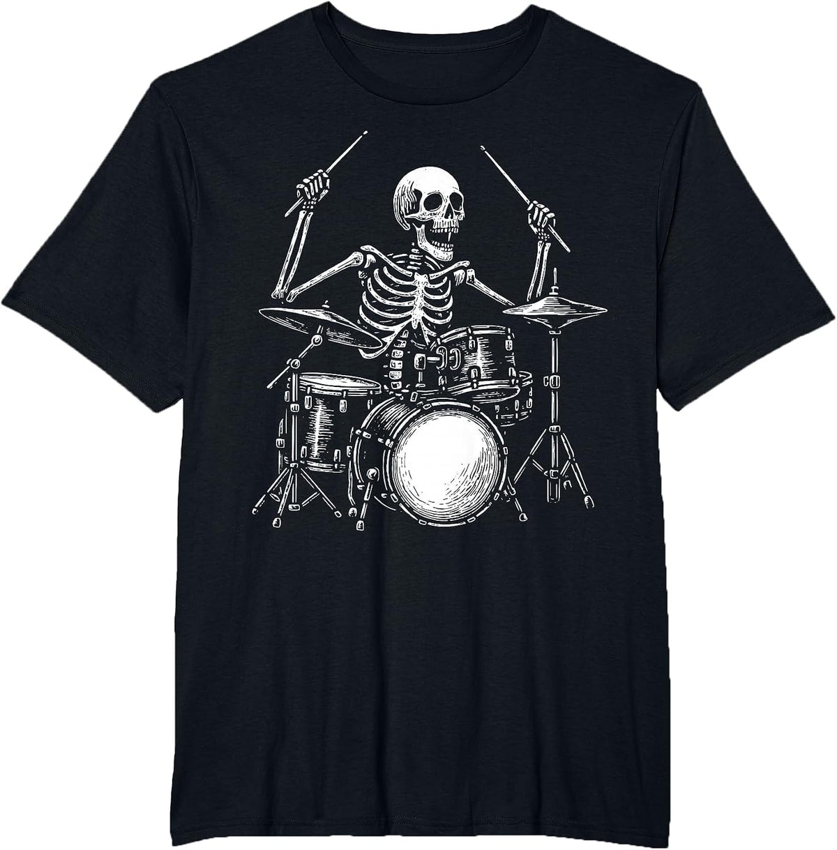 Skeleton Drummer Drums T-Shirt - Black