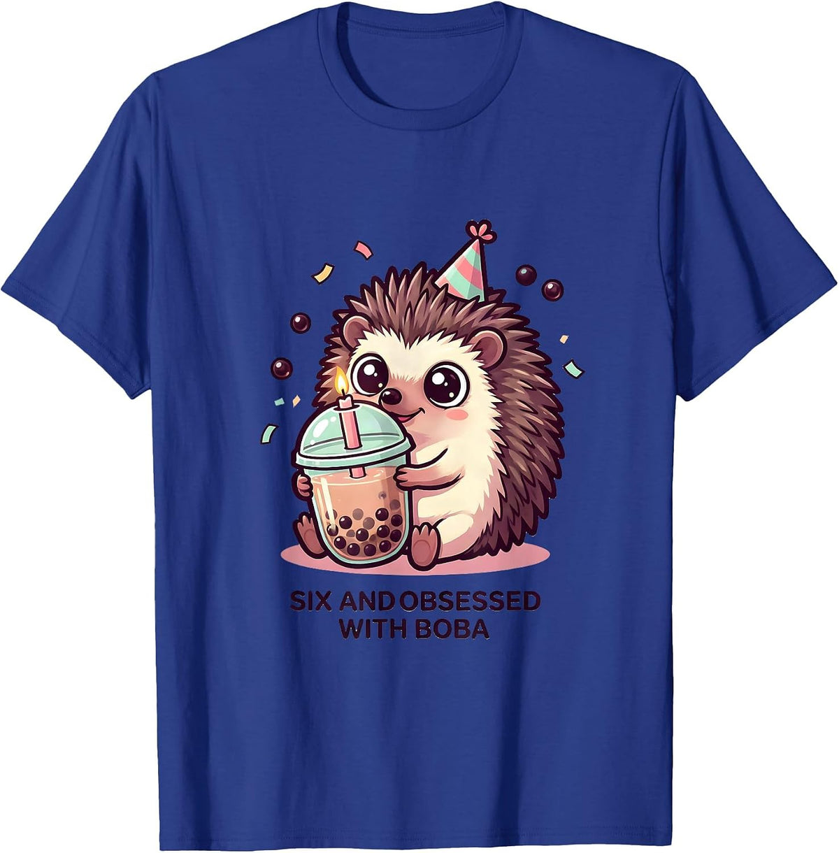 Six And Obsessed With Boba Kawaii Chibi Hedgehog Boba Tea T-Shirt - Royal Blue