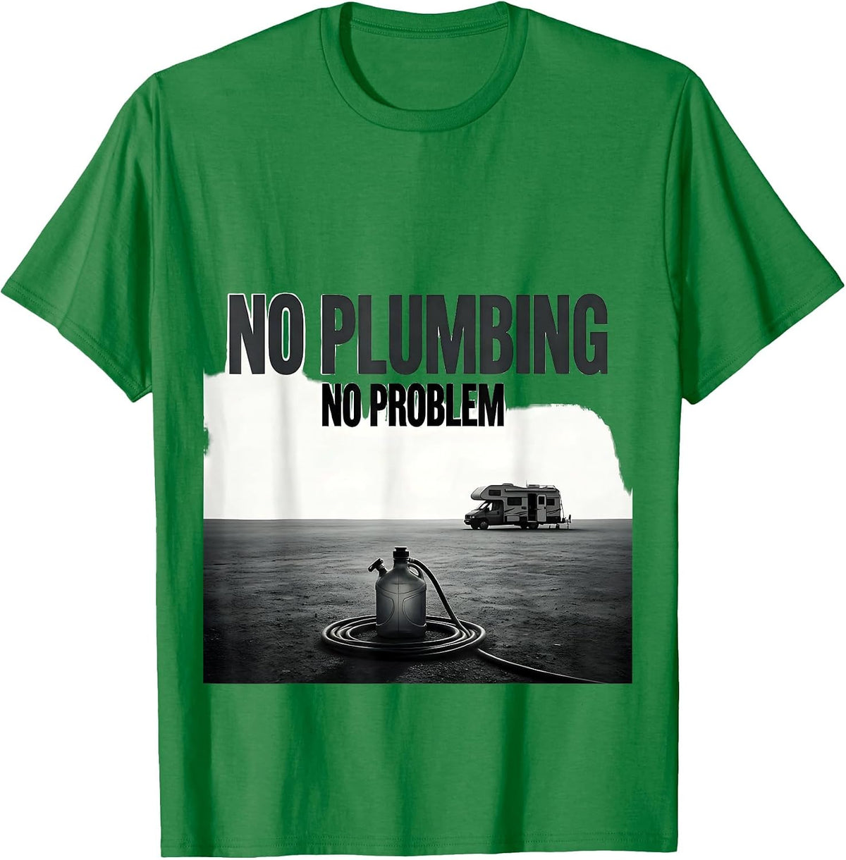 Men's No Plumbing No Problem Monochromatic Van Life Dwellers Road T-Shirt - Kelly Green