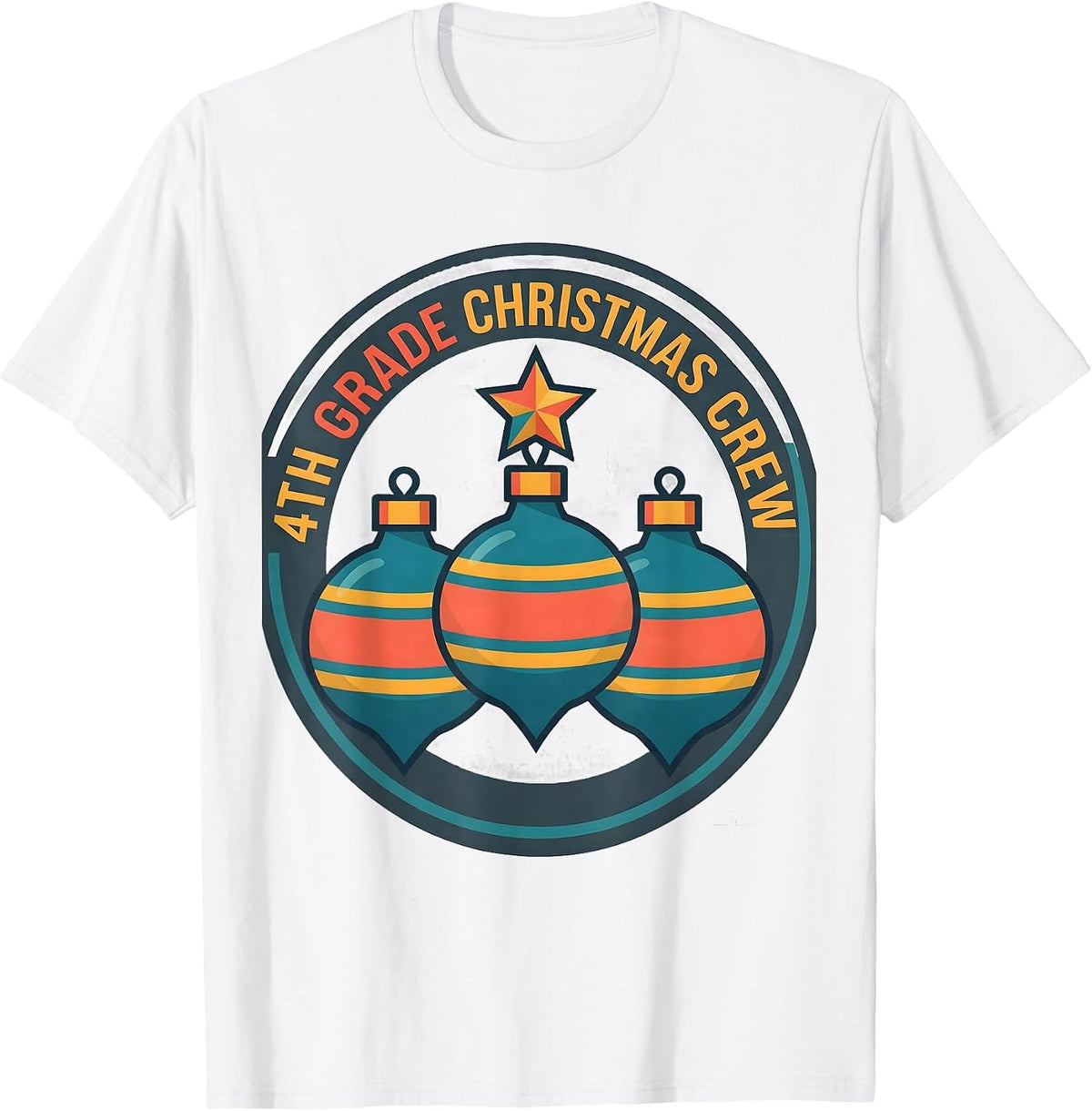 Men's 4th Grade Christmas Crew Funny Teacher Humor School Staff T-Shirt - White