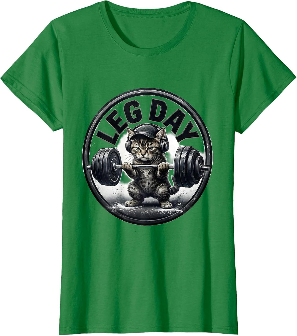Leg Day Funny Gym Workout Cat Weightlifting Meme Humor T-Shirt - Kelly Green