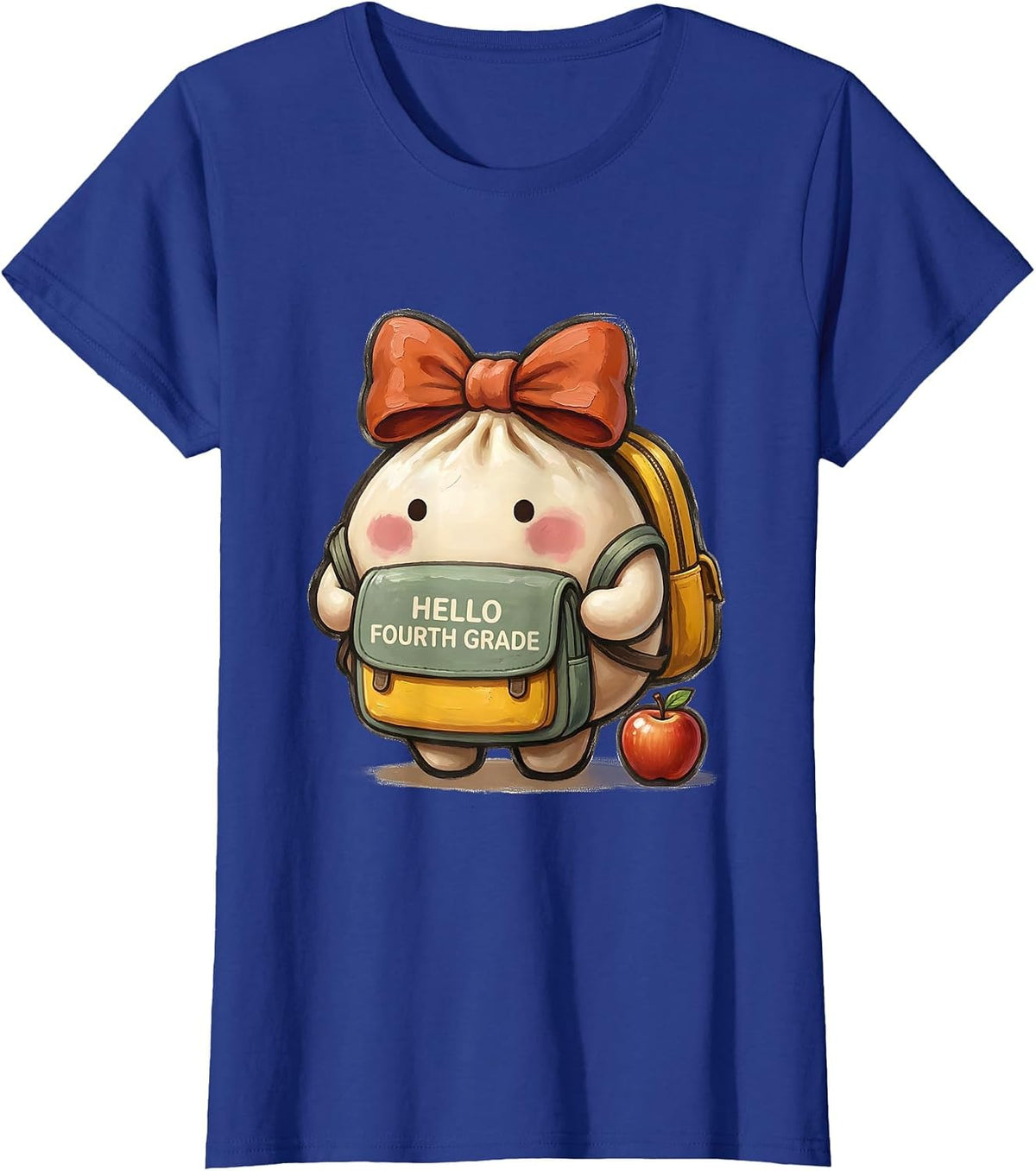 Women's Hello Fourth Grade Cute Dumpling Back to School Girl Teacher T-Shirt - Royal Blue