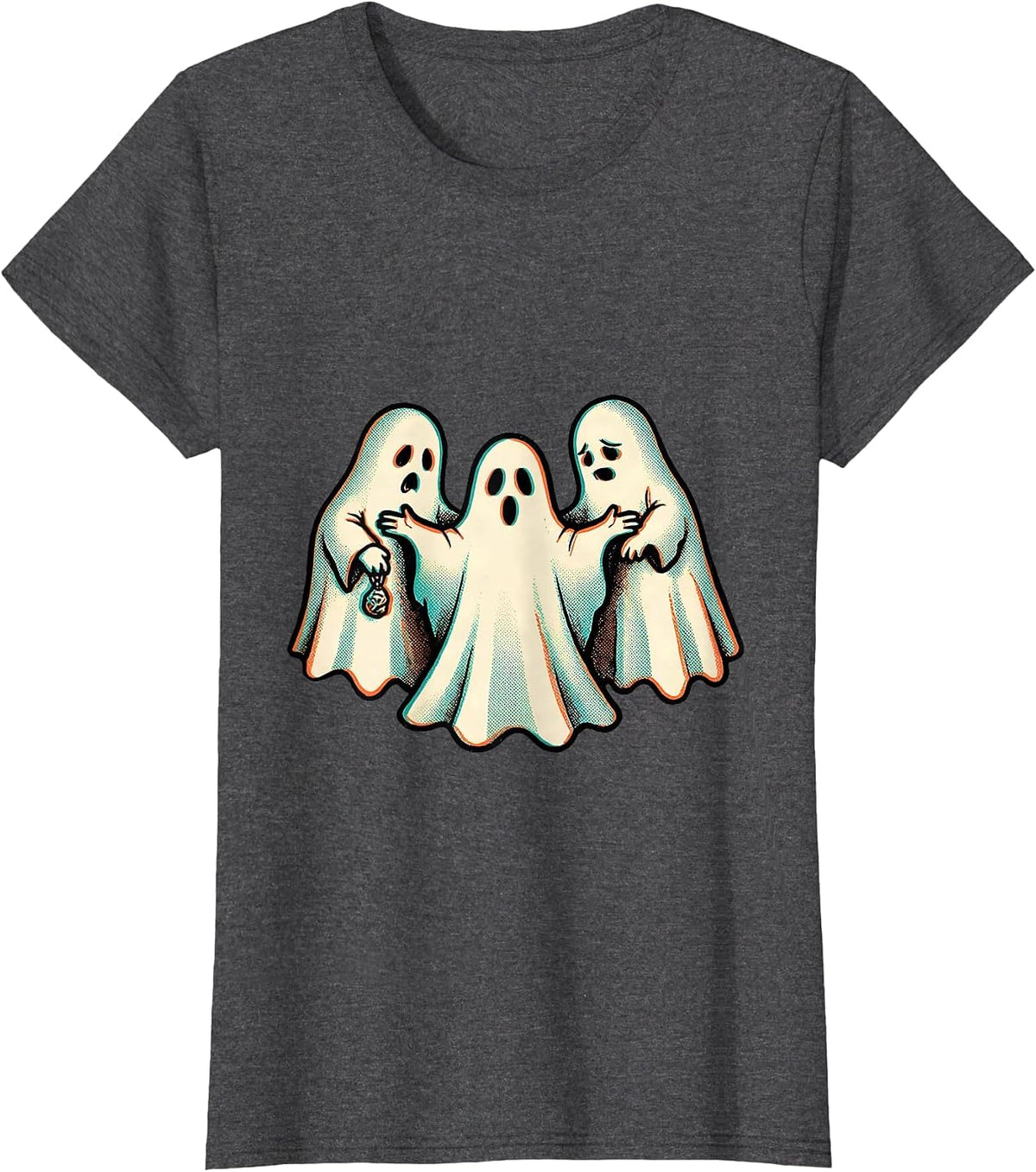 Women's Rounded Ghost Trio Risograph Mental Health Awareness T-Shirt - Dark Heather Grey