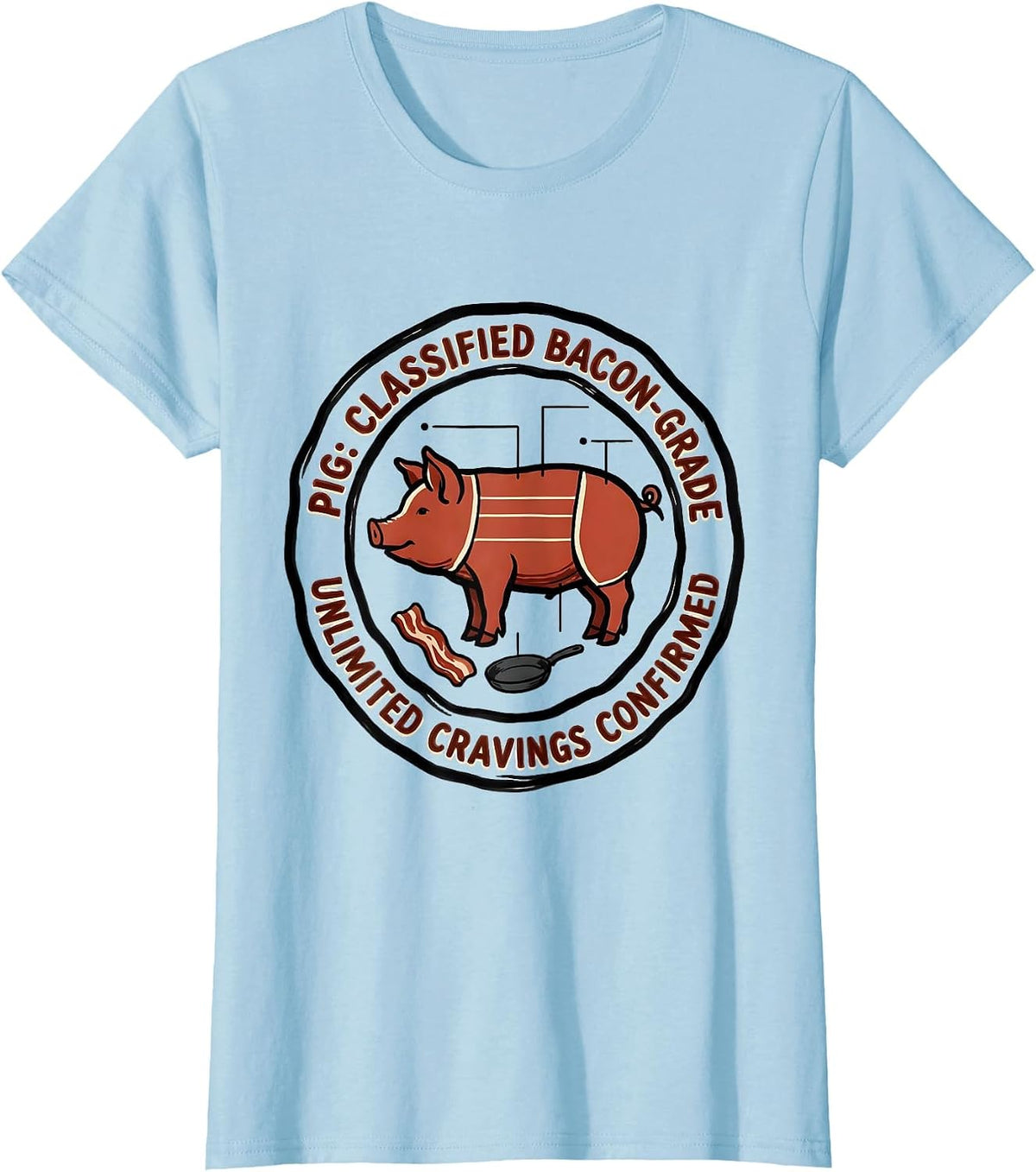 Women's Pig: Classified Bacon-Grade, Unlimited Cravings Confirmed T-Shirt - Baby Blue