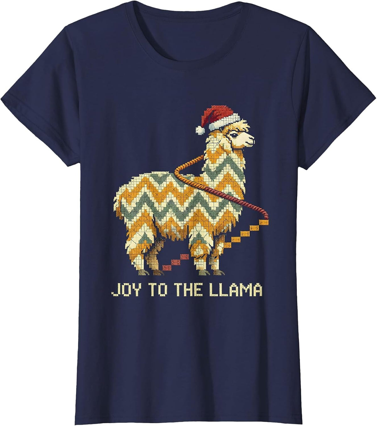 Women's Joy To The Llama Funny Llama Christmas Animal Lover Humor T-Shirt - Navy Blue