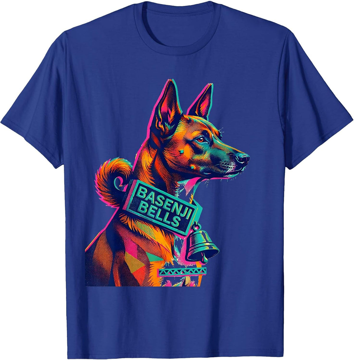 Basenji Bells Risograph Funny Christmas Dog Breed Lover Gift T-Shirt - Royal Blue