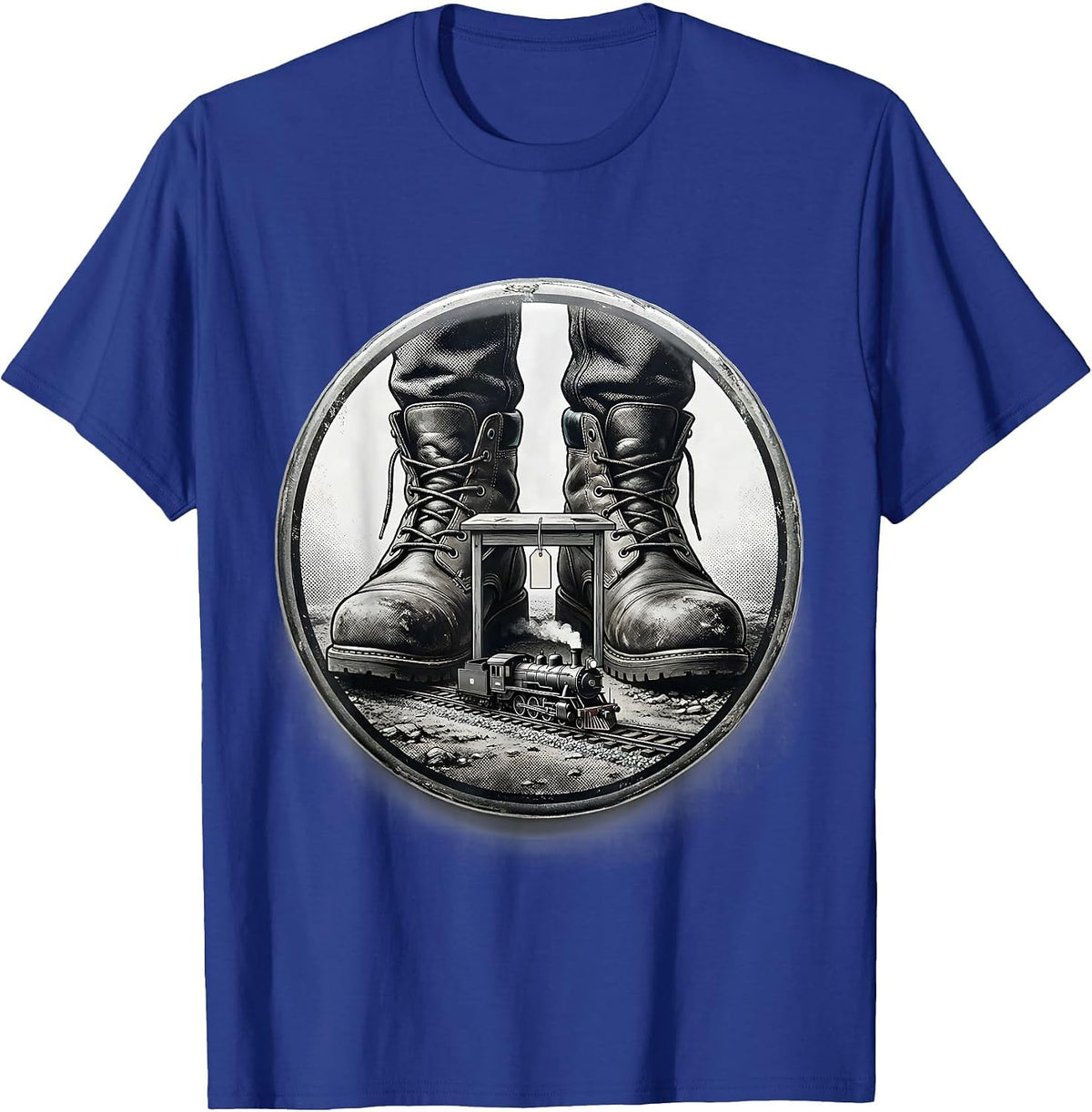 Men's Sealed Boot Train Hobbyist Model Railroad Locomotive Humor T-Shirt - Royal Blue