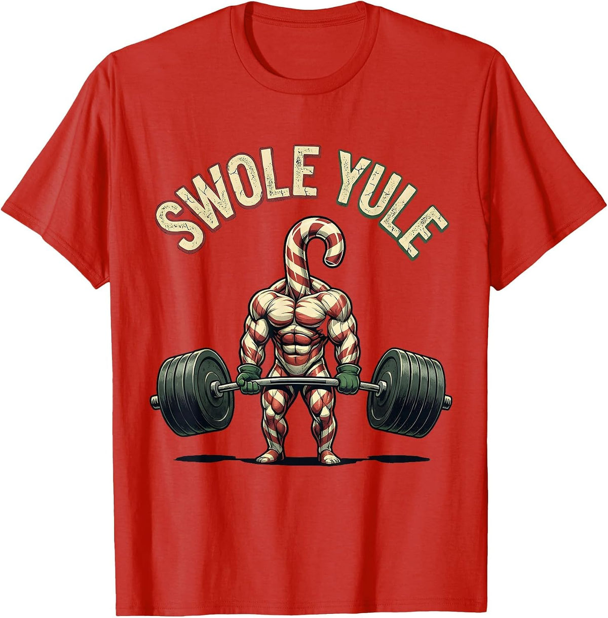 Men's Swole Yule Distressed Funny Christmas Gym Weightlifting T-Shirt - Red