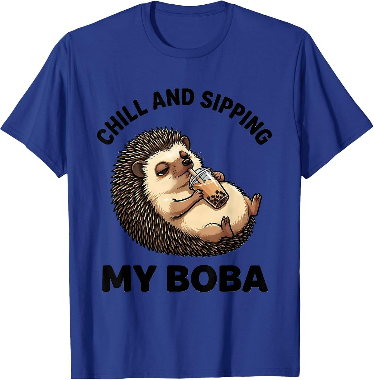 Men's Chill and Sipping My Boba Cute Kawaii Hedgehog Boba Tea T-Shirt - Royal Blue