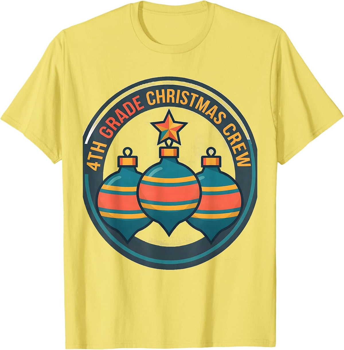 Men's 4th Grade Christmas Crew Funny Teacher Humor School Staff T-Shirt - Lemon Yellow