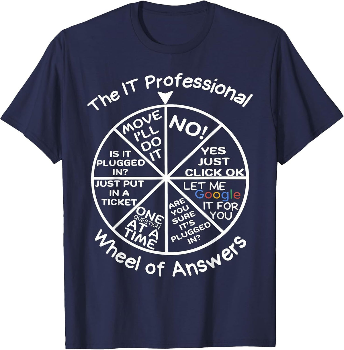 IT Professional Wheel of Answers Technical Supporter Coder T-Shirt - Navy Blue