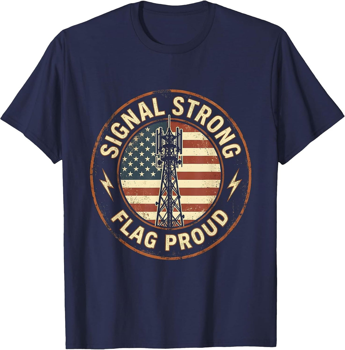 Signal Strong, Flag Proud Vintage Ham Radio Design T-Shirt - Navy Blue