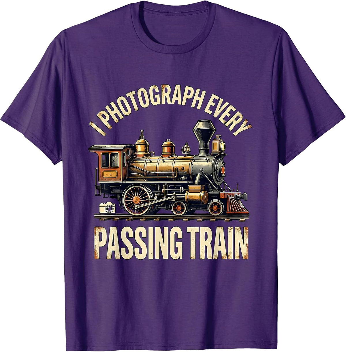 I Photograph Every Passing Train Distressed Train Enthusiast T-Shirt - Purple
