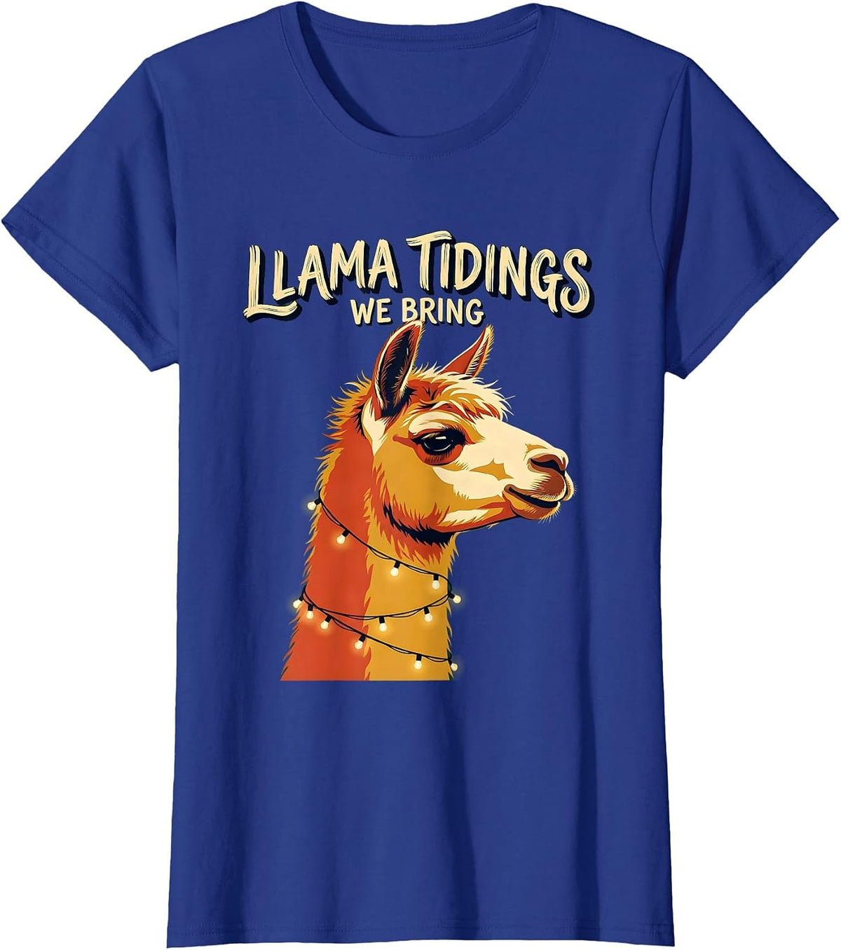 Women's Llama Tidings We Bring Funny Christmas Llama Lover Novelty T-Shirt - Royal Blue