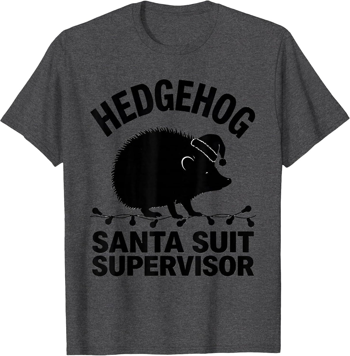 Men's Hedgehog: Santa Suit Supervisor Funny Animal Christmas T-Shirt - Dark Heather Grey