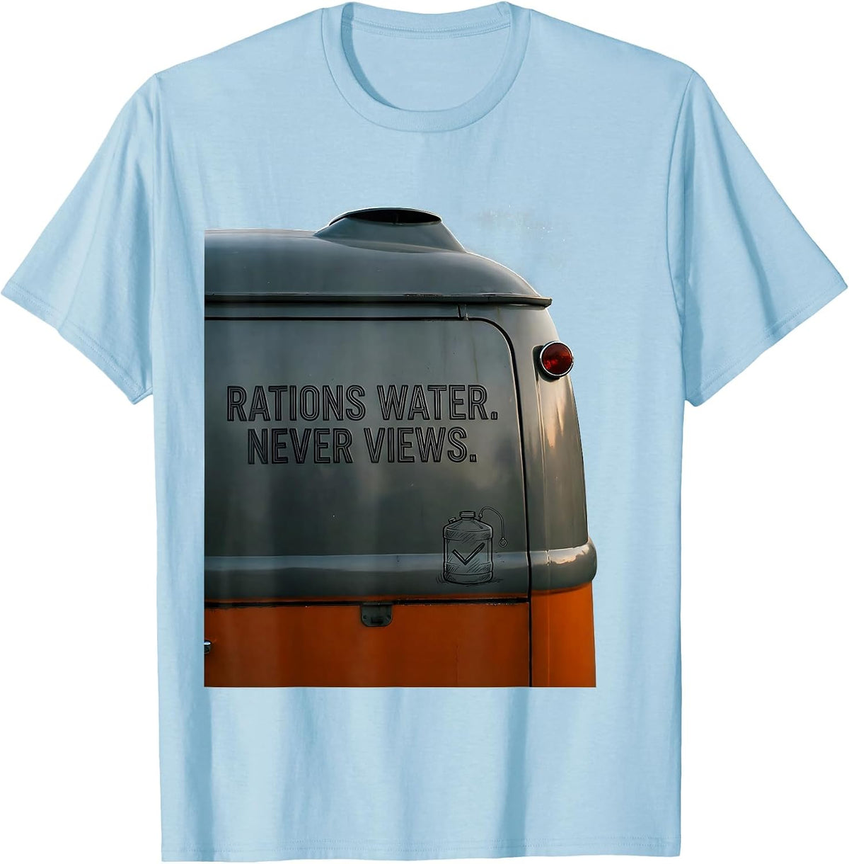 Men's Rations Water Never Views Retro Van Life Nomad Travel T-Shirt - Baby Blue
