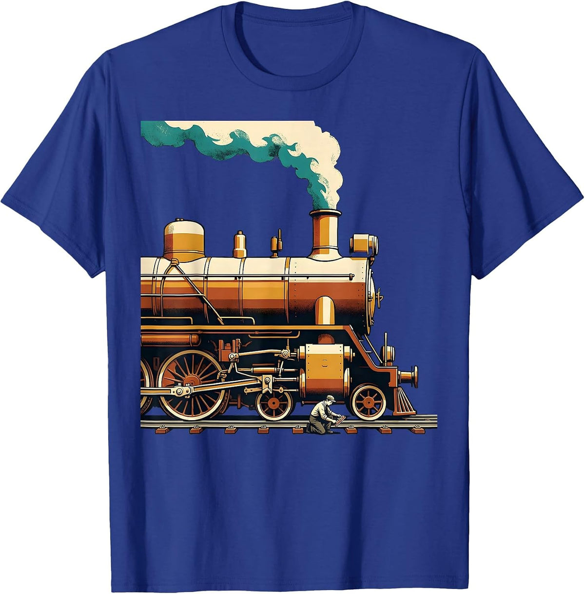 Men's Oversized Steam Locomotive Model Railroad Hobbyist Humor T-Shirt - Royal Blue