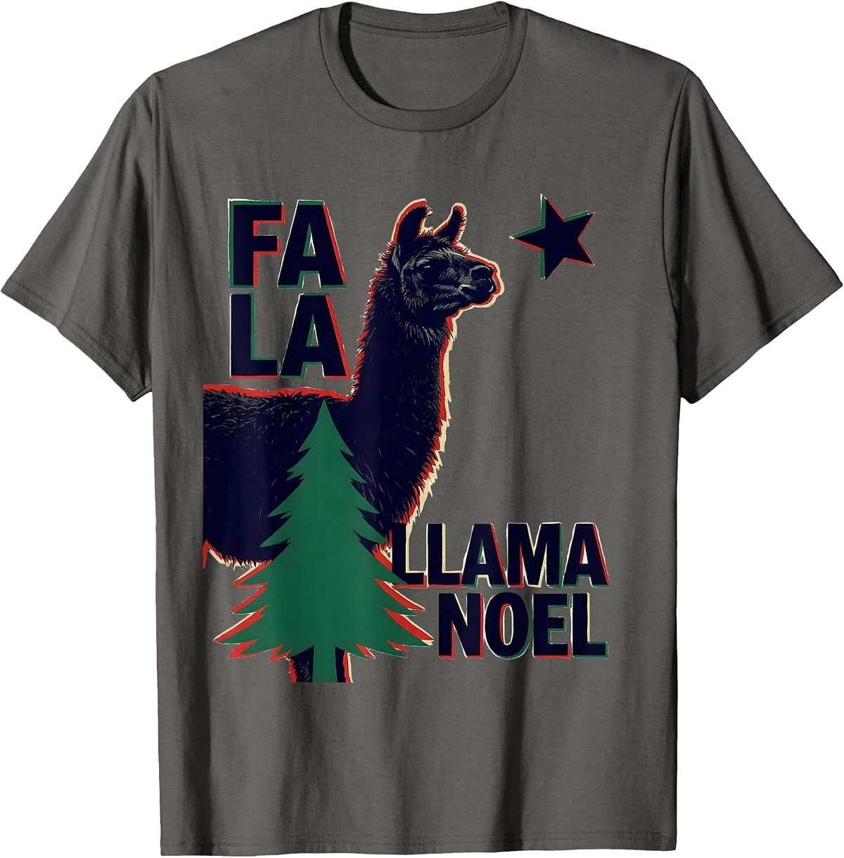 Fa La Llama Noel Funny Llama Lover Christmas Pajamas T-Shirt - Asphalt Grey