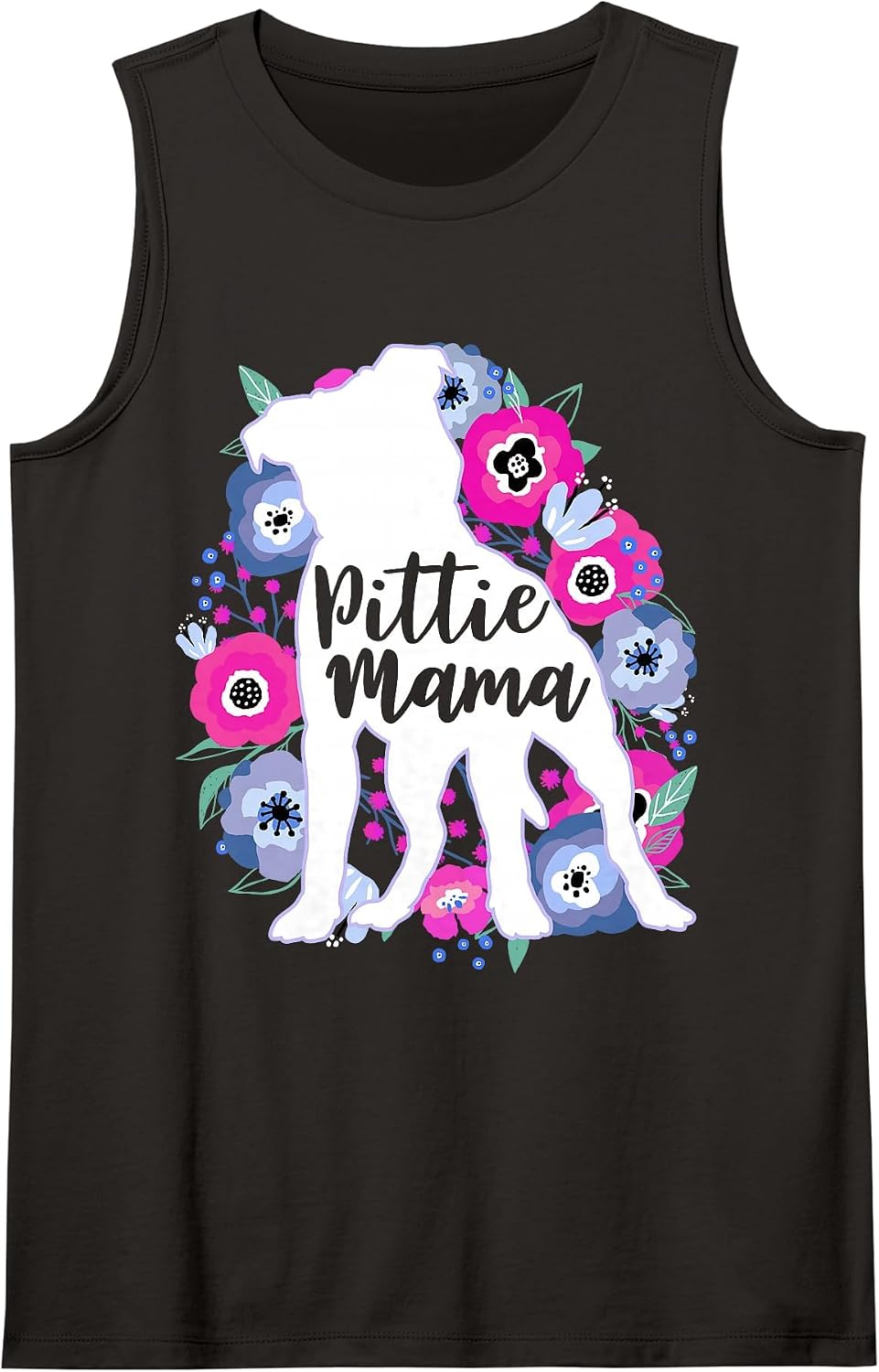 Pittie Mama Floral Flowers Pitbull Lover Cute Pit Bull Mom Tank Top - Black