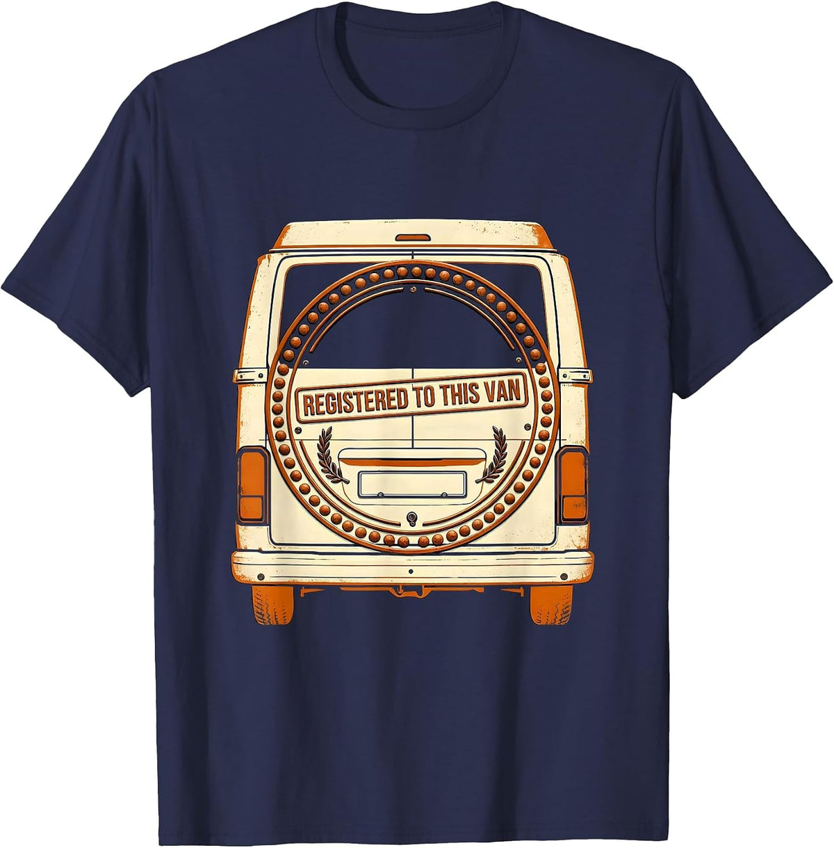 Registered To This Van Vintage Van Life Emblem Road Trip T-Shirt - Navy Blue