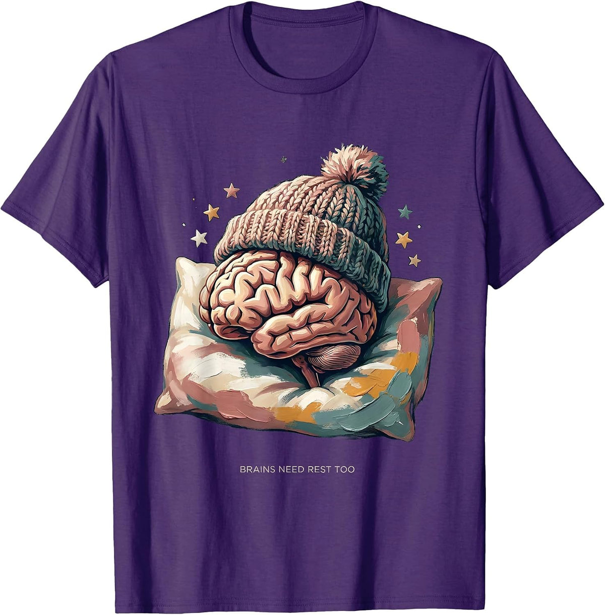 Men's Brains Need Rest Too Mental Health Awareness Design T-Shirt - Purple