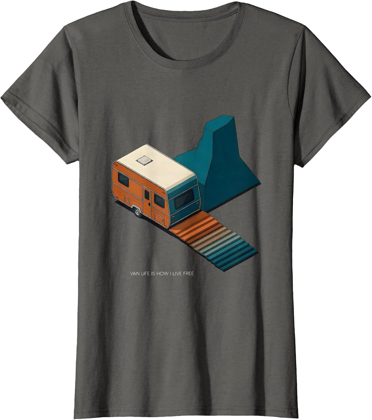 Women's Van Life Is How I Live Free Retro Van Dwellers Road Trip T-Shirt - Asphalt Grey