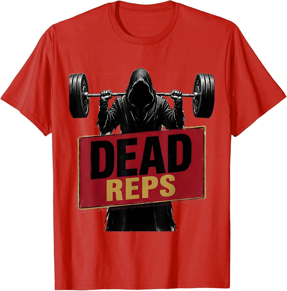Men's Dead Reps Funny Halloween Ghost Skeleton Weightlifting Gym T-Shirt - Red