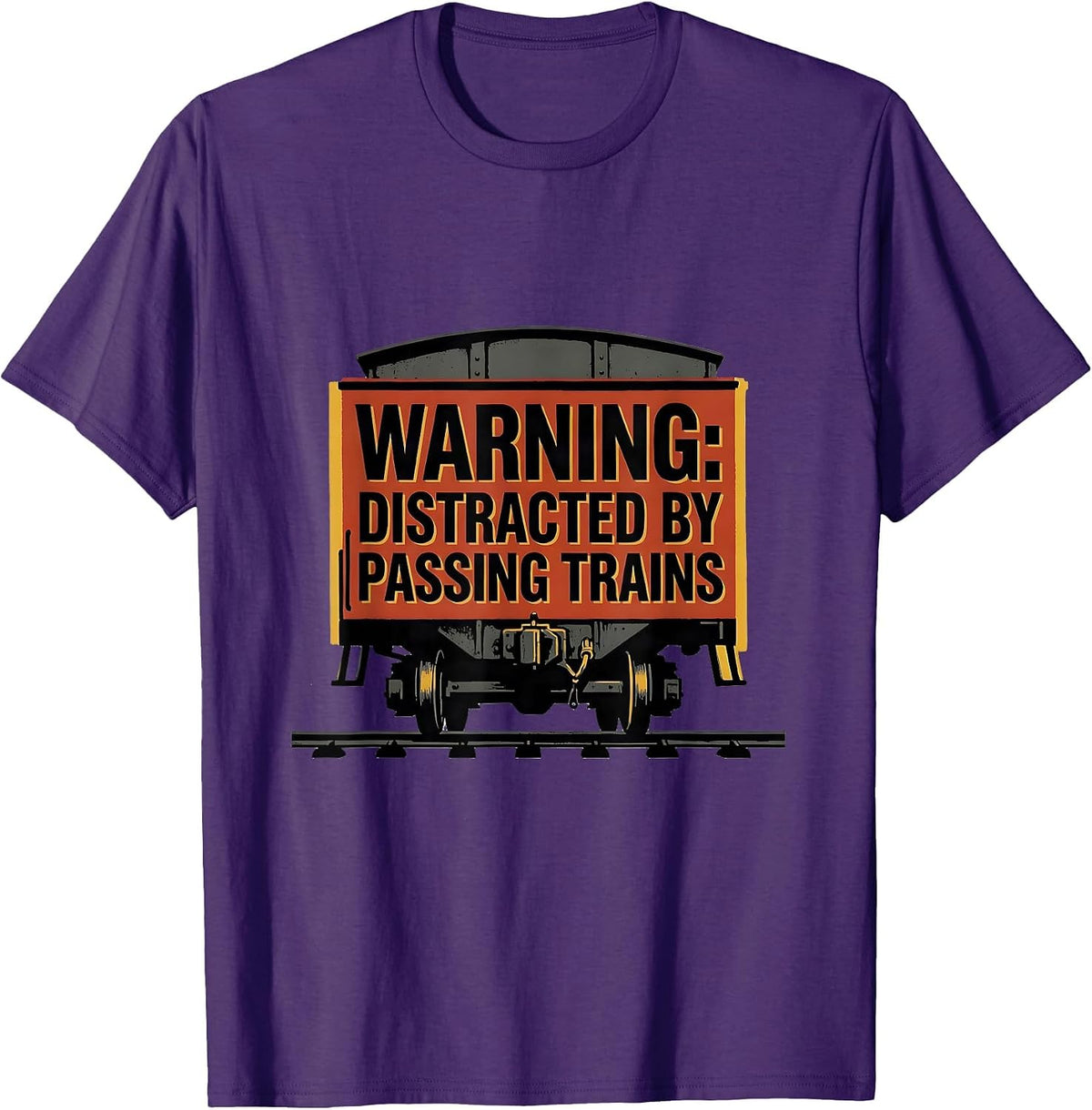Men's Warning Distracted By Passing Trains Retro Train Enthusiast T-Shirt - Purple